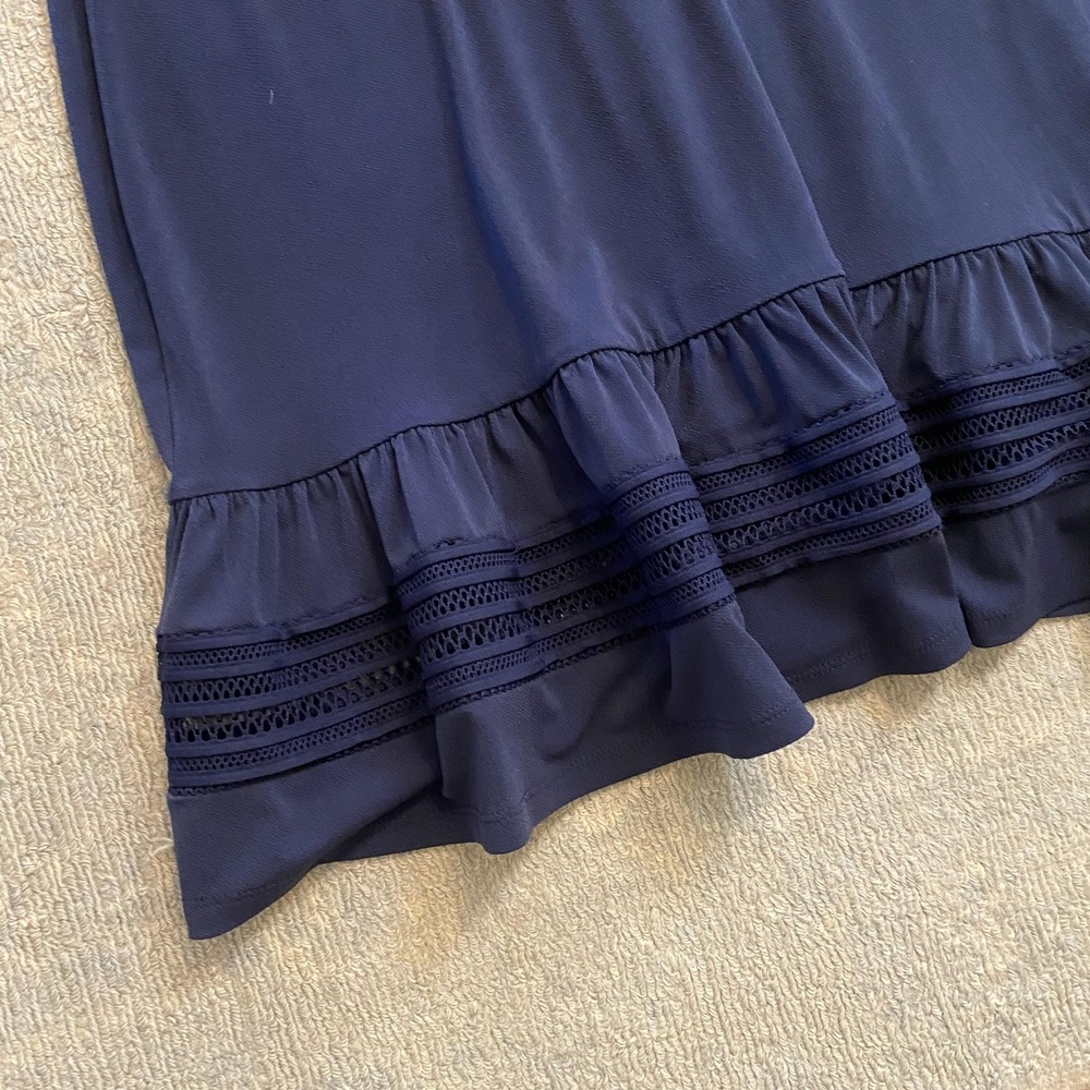 Michael Michael Kors Dress Womens Large Navy Lace Trim Ruffle Hem Short Sleeve - Picture 3 of 10
